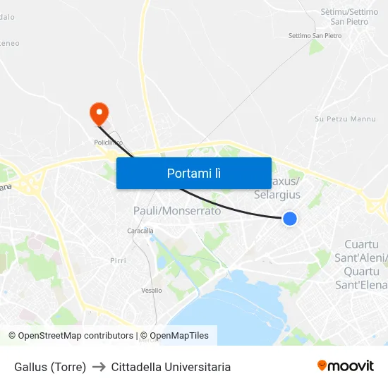 Gallus (Torre) to Cittadella Universitaria map