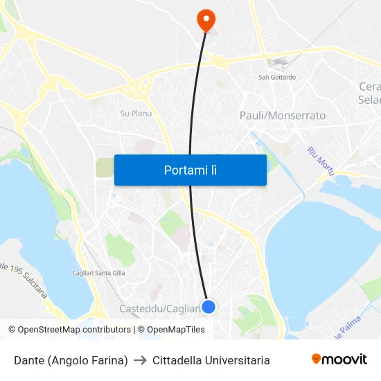Dante (Angolo Farina) to Cittadella Universitaria map