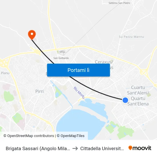 Brigata Sassari (Angolo Milano) to Cittadella Universitaria map