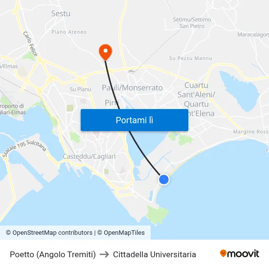 Poetto (Angolo Tremiti) to Cittadella Universitaria map
