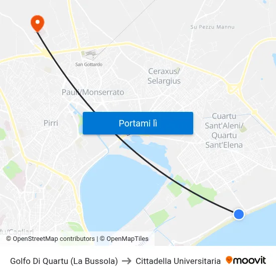 Golfo Di Quartu (La Bussola) to Cittadella Universitaria map