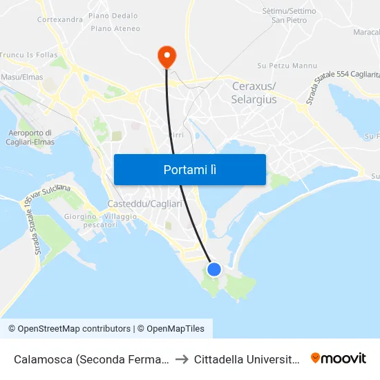 Calamosca (Seconda Fermata ) to Cittadella Universitaria map