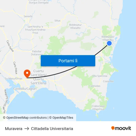Muravera to Cittadella Universitaria map