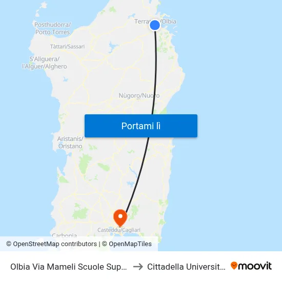 Olbia Via Mameli Scuole Superiori to Cittadella Universitaria map