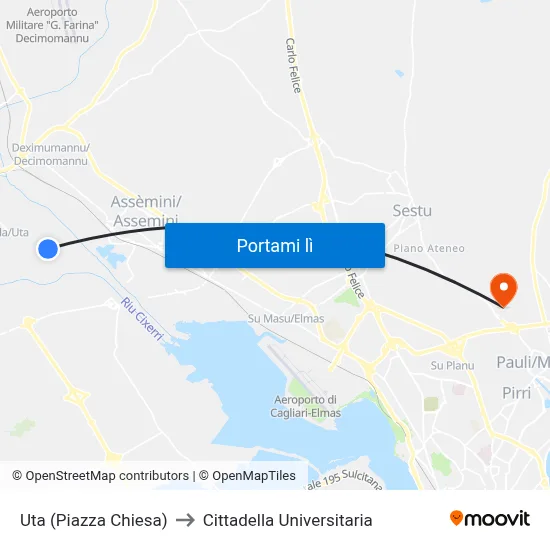 Uta (Piazza Chiesa) to Cittadella Universitaria map