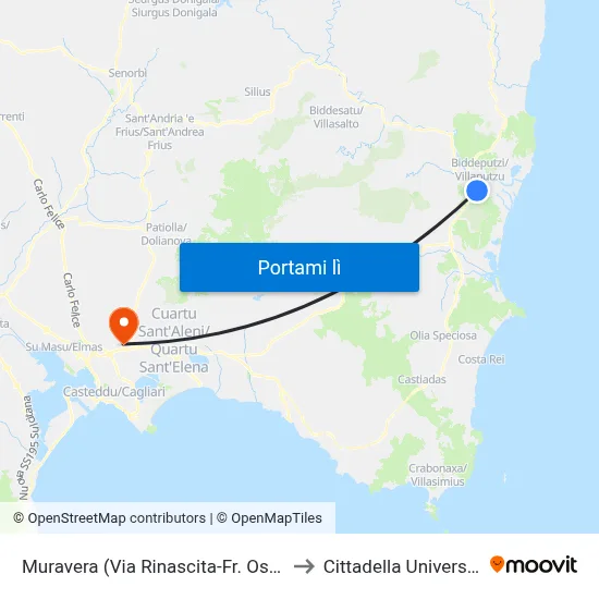 Muravera (Via Rinascita-Fr. Ospedale) to Cittadella Universitaria map