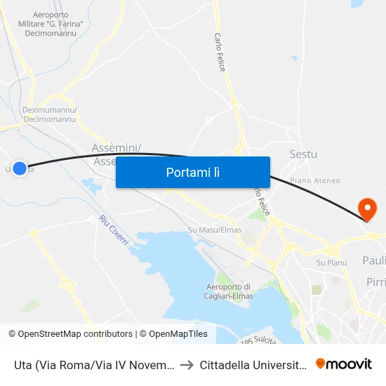 Uta (Via Roma/Via IV Novembre) to Cittadella Universitaria map