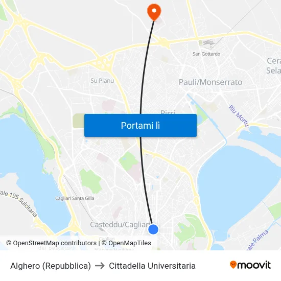 Alghero (Repubblica) to Cittadella Universitaria map