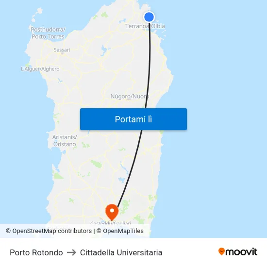 Porto Rotondo to Cittadella Universitaria map