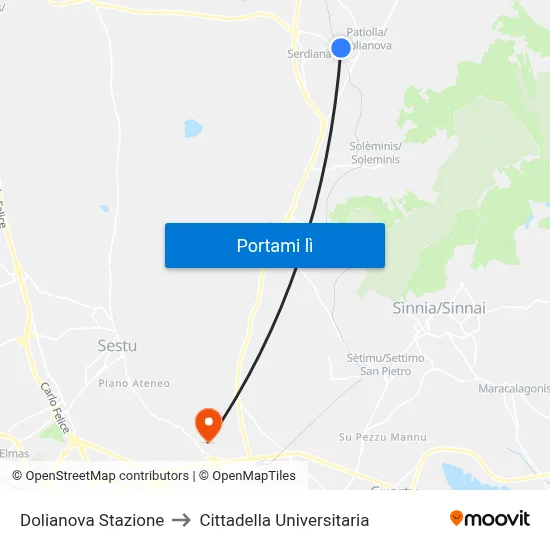 Dolianova Stazione to Cittadella Universitaria map