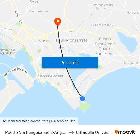 Poetto Via Lungosaline 3-Ang.Via Elba to Cittadella Universitaria map