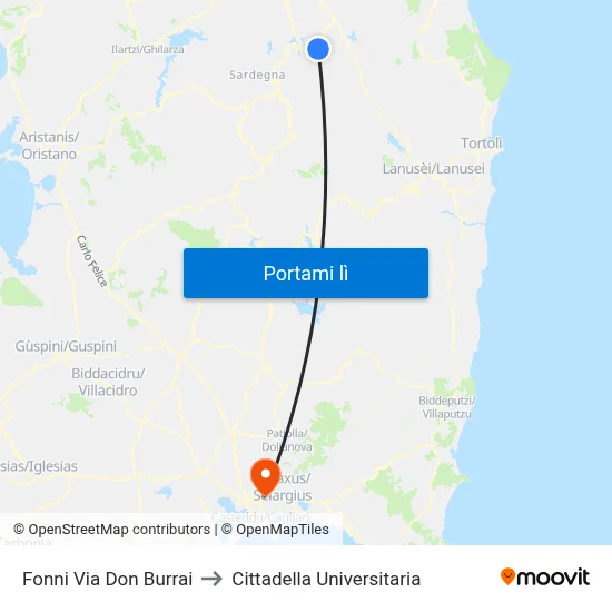 Fonni Via Don Burrai to Cittadella Universitaria map