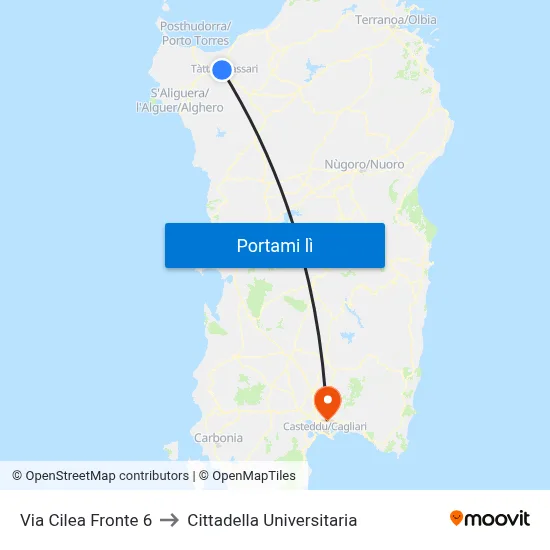 Via Cilea Fronte 6 to Cittadella Universitaria map