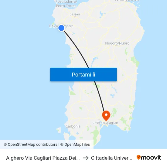 Alghero Via Cagliari Piazza Dei Mercati to Cittadella Universitaria map