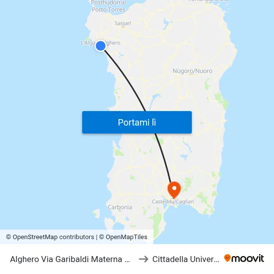 Alghero Via Garibaldi Materna Magnanelli to Cittadella Universitaria map