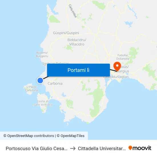 Portoscuso Via Giulio Cesare to Cittadella Universitaria map