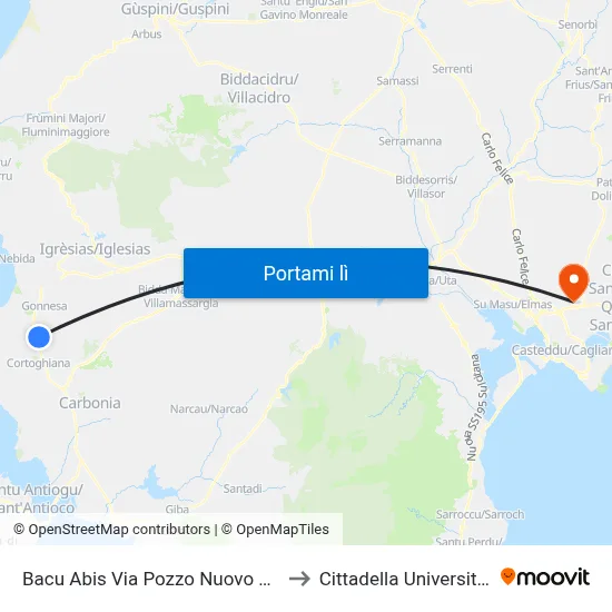 Bacu Abis Via Pozzo Nuovo Fr. 53 to Cittadella Universitaria map