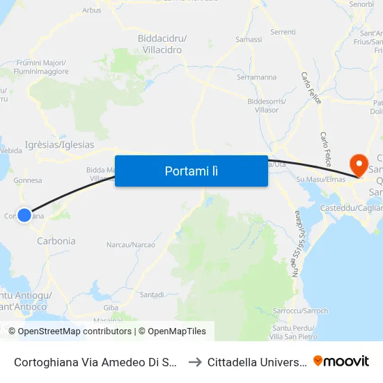 Cortoghiana Via Amedeo Di Savoia 74 to Cittadella Universitaria map