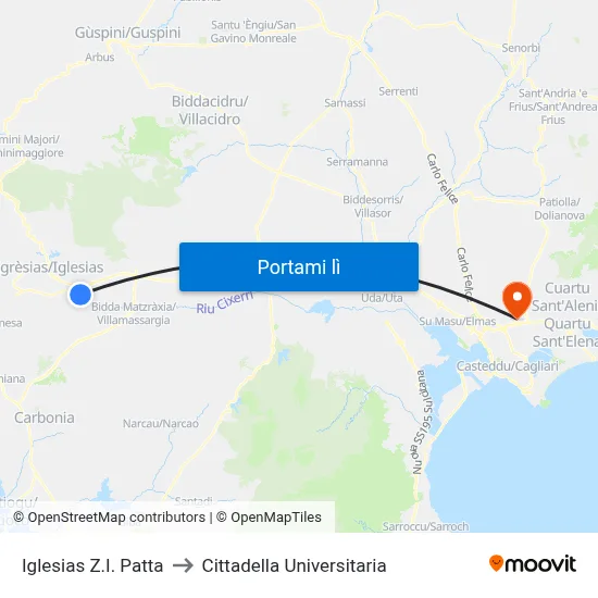 Iglesias Z.I. Patta to Cittadella Universitaria map