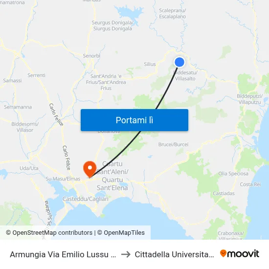 Armungia Via Emilio Lussu 26 to Cittadella Universitaria map