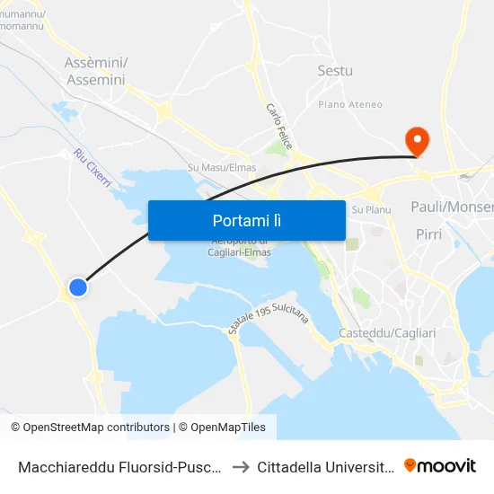 Macchiareddu  Fluorsid-Pusceddu to Cittadella Universitaria map