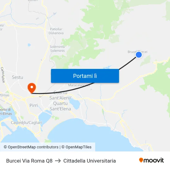 Burcei Via Roma Q8 to Cittadella Universitaria map