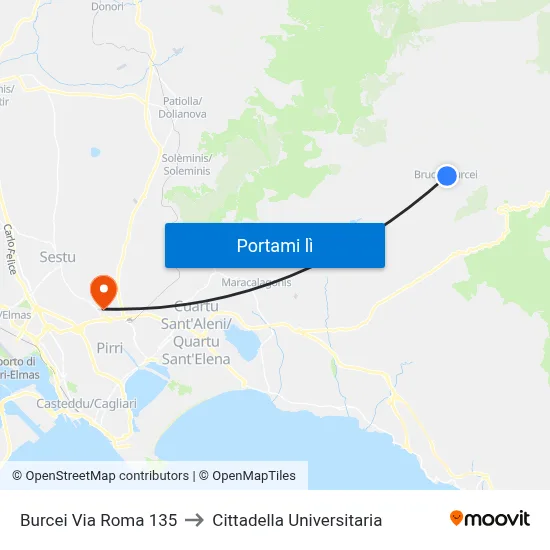 Burcei Via Roma 135 to Cittadella Universitaria map