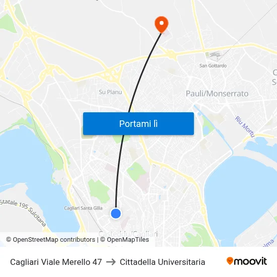 Cagliari Viale Merello 47 to Cittadella Universitaria map
