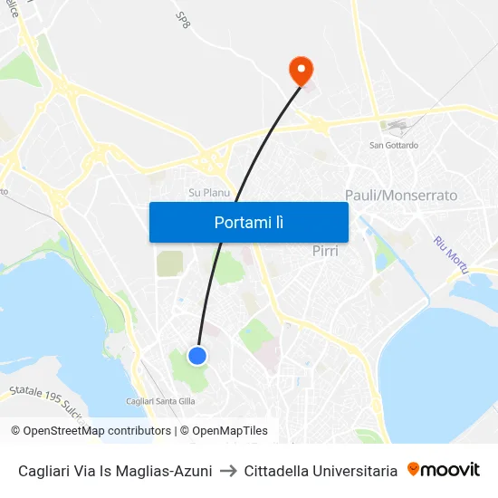 Cagliari Via Is Maglias-Azuni to Cittadella Universitaria map
