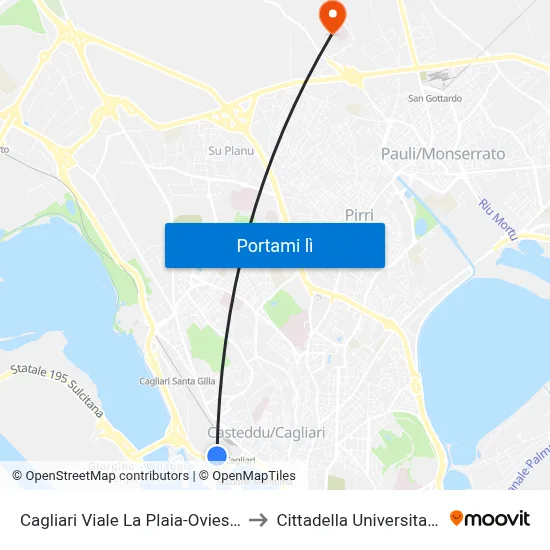 Cagliari Viale La Plaia-Oviesse to Cittadella Universitaria map