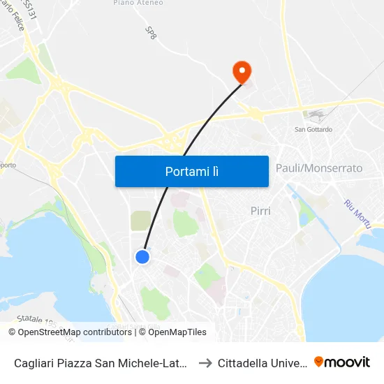 Cagliari Piazza San Michele-Lato Via Abruzzi to Cittadella Universitaria map
