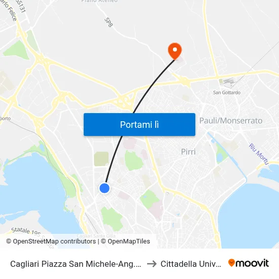 Cagliari Piazza San Michele-Ang.Via Redipuglia to Cittadella Universitaria map