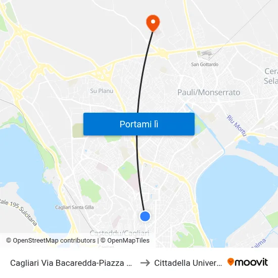 Cagliari Via Bacaredda-Piazza San Rocco to Cittadella Universitaria map