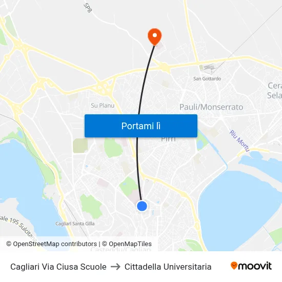 Cagliari Via Ciusa Scuole to Cittadella Universitaria map