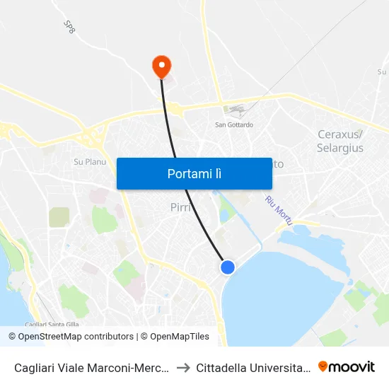 Cagliari Viale Marconi-Mercalli to Cittadella Universitaria map