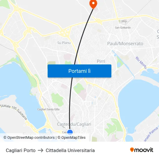 Cagliari Porto to Cittadella Universitaria map