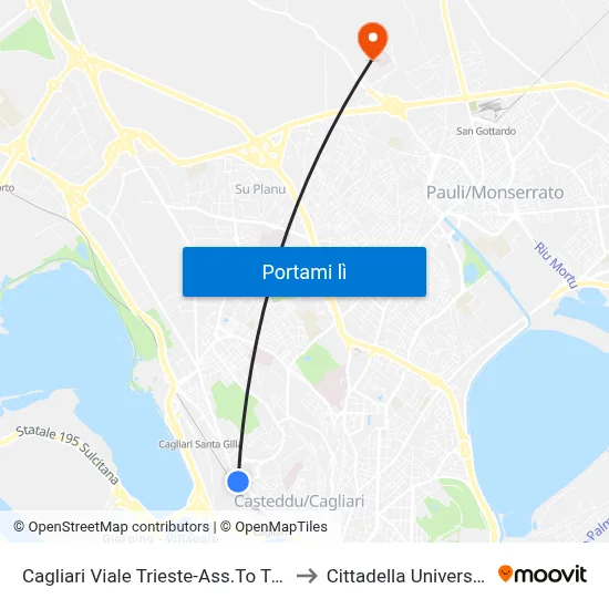 Cagliari Viale Trieste-Ass.To Turismo to Cittadella Universitaria map