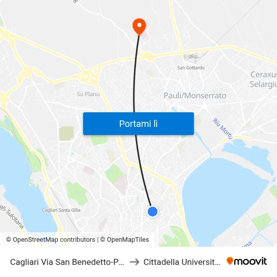 Cagliari Via San Benedetto-Poste to Cittadella Universitaria map