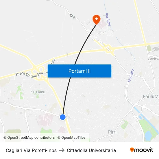 Cagliari Via Peretti-Inps to Cittadella Universitaria map