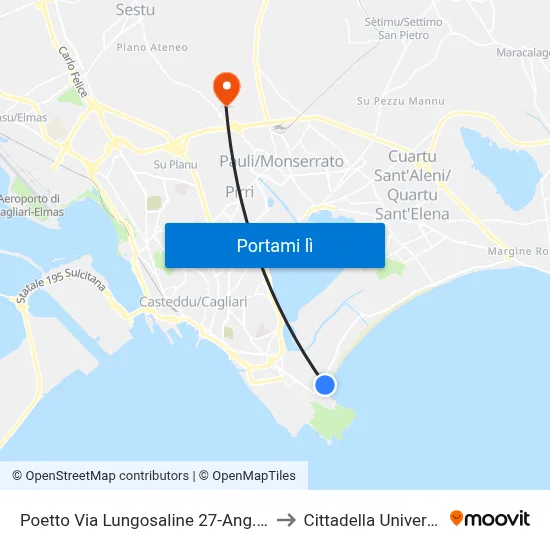 Poetto Via Lungosaline 27-Ang. Gorgona to Cittadella Universitaria map