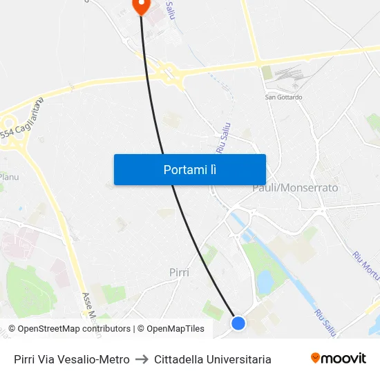 Pirri Via Vesalio-Metro to Cittadella Universitaria map