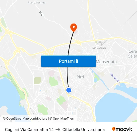Cagliari Via Calamattia 14 to Cittadella Universitaria map