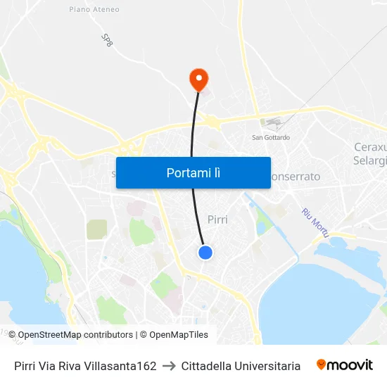 Pirri Via Riva Villasanta162 to Cittadella Universitaria map