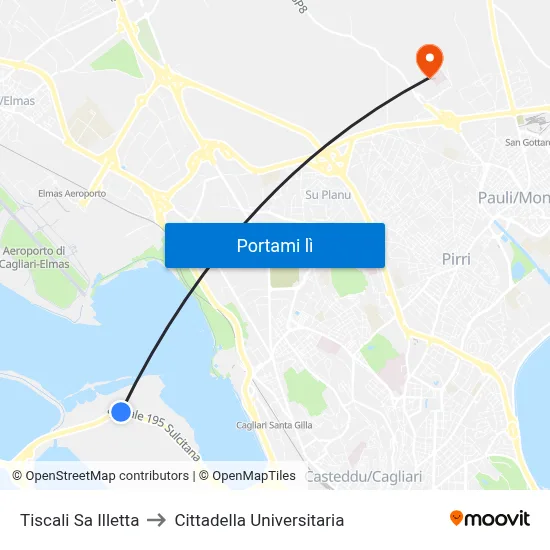 Tiscali Sa Illetta to Cittadella Universitaria map