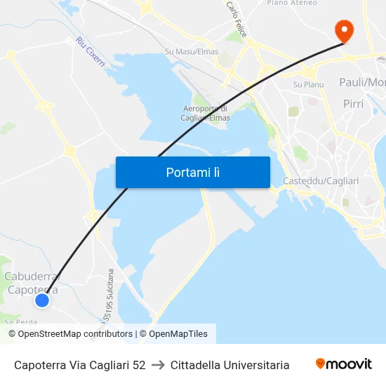 Capoterra Via Cagliari 52 to Cittadella Universitaria map