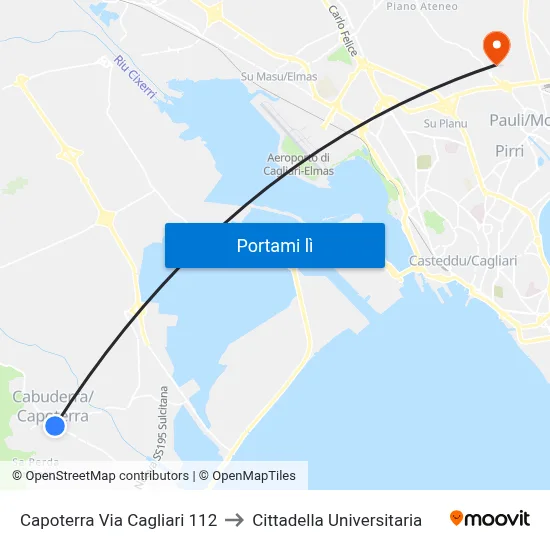 Capoterra Via Cagliari 112 to Cittadella Universitaria map