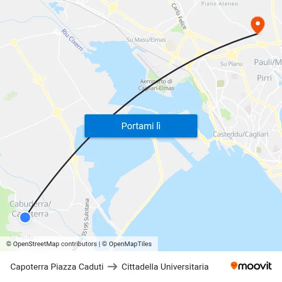 Capoterra Piazza Caduti to Cittadella Universitaria map