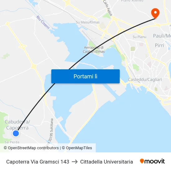 Capoterra Via Gramsci 143 to Cittadella Universitaria map