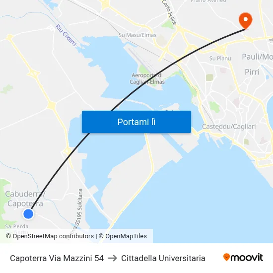 Capoterra Via Mazzini 54 to Cittadella Universitaria map