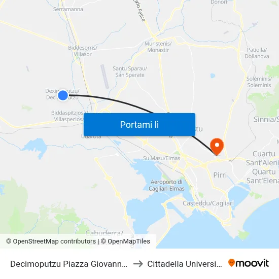 Decimoputzu Piazza Giovanni XXIII to Cittadella Universitaria map
